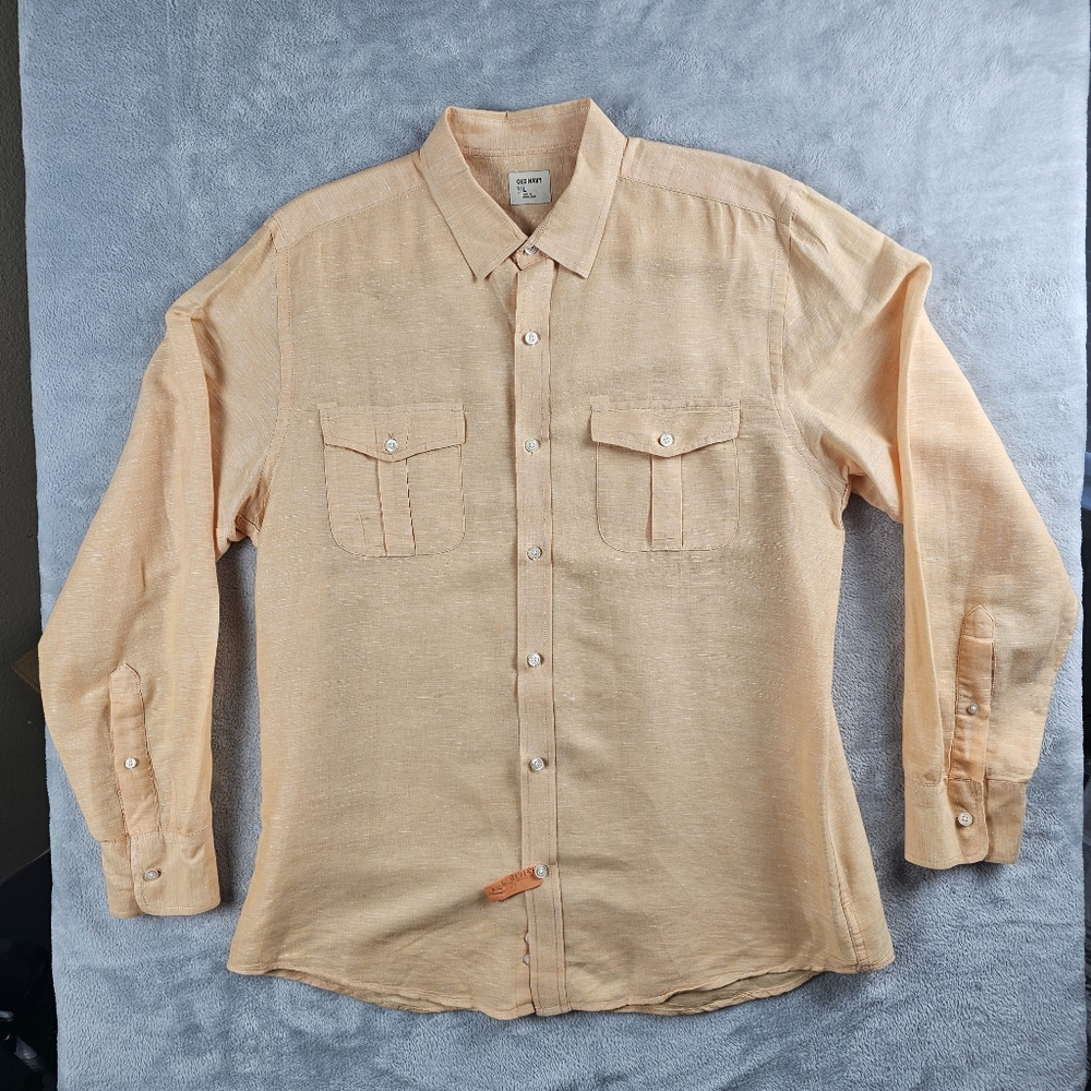 Old Navy Long Sleeve Button Up Linen Blend Shirt Mens Size Large